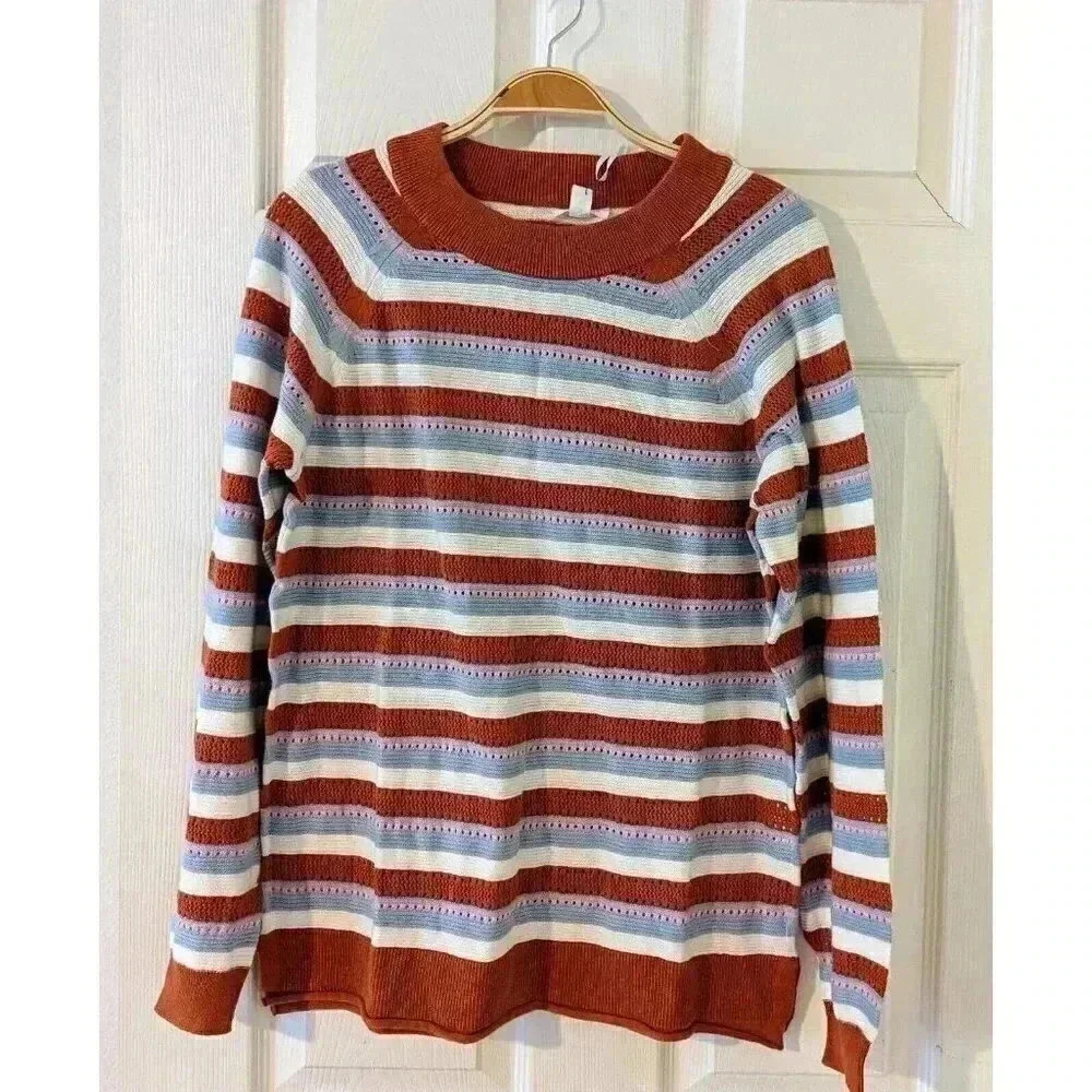 NWT Market & Spruce Women's Multicolor Striped Textured LS‎ Pullover Sweater XL